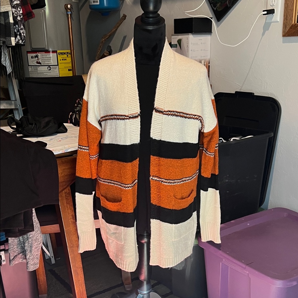 Maurices Colorblock Cardigan - Cream, Black, and Orange